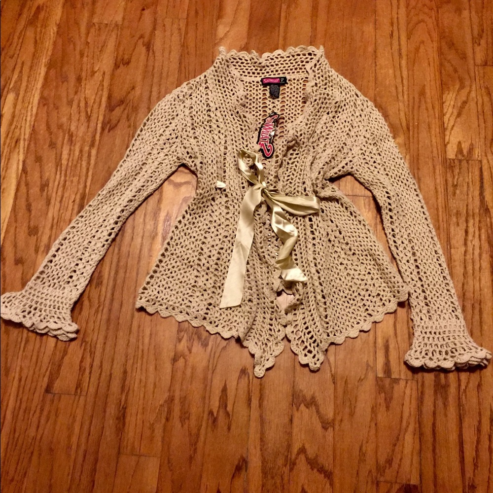Gorgeous crocheted Cardigan with ribbon ties
